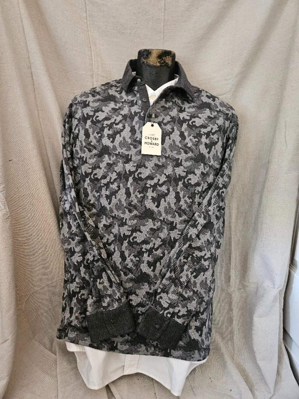 Men's Crosby & Howard Long Sleeve Gray Camouflage Polo Shirt Sweater NEW Sz XL - Picture 8 of 8